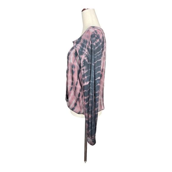 NWT Young Fabulous & Broke Black Pink Tie Dye Key Hole Long Sleeve Blouse M - Picture 4 of 14
